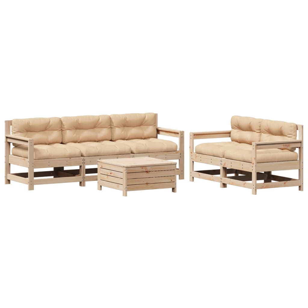 6-Delige Loungeset Met Kussens Massief Grenenhout