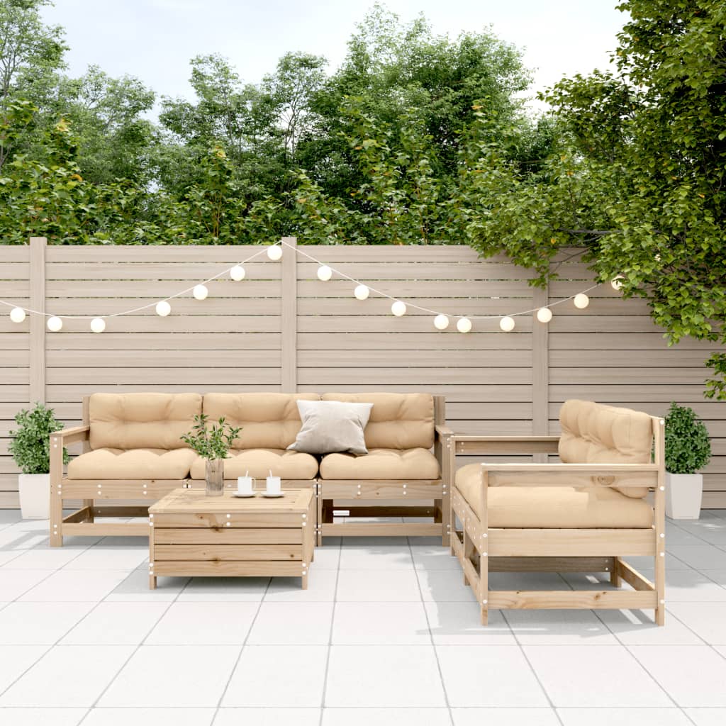 6-Delige Loungeset Met Kussens Massief Grenenhout
