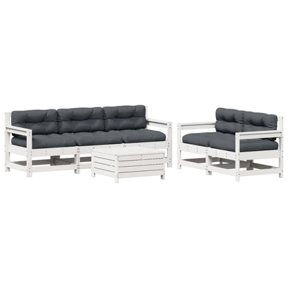 6-Delige Loungeset Met Kussens Massief Grenenhout Wit