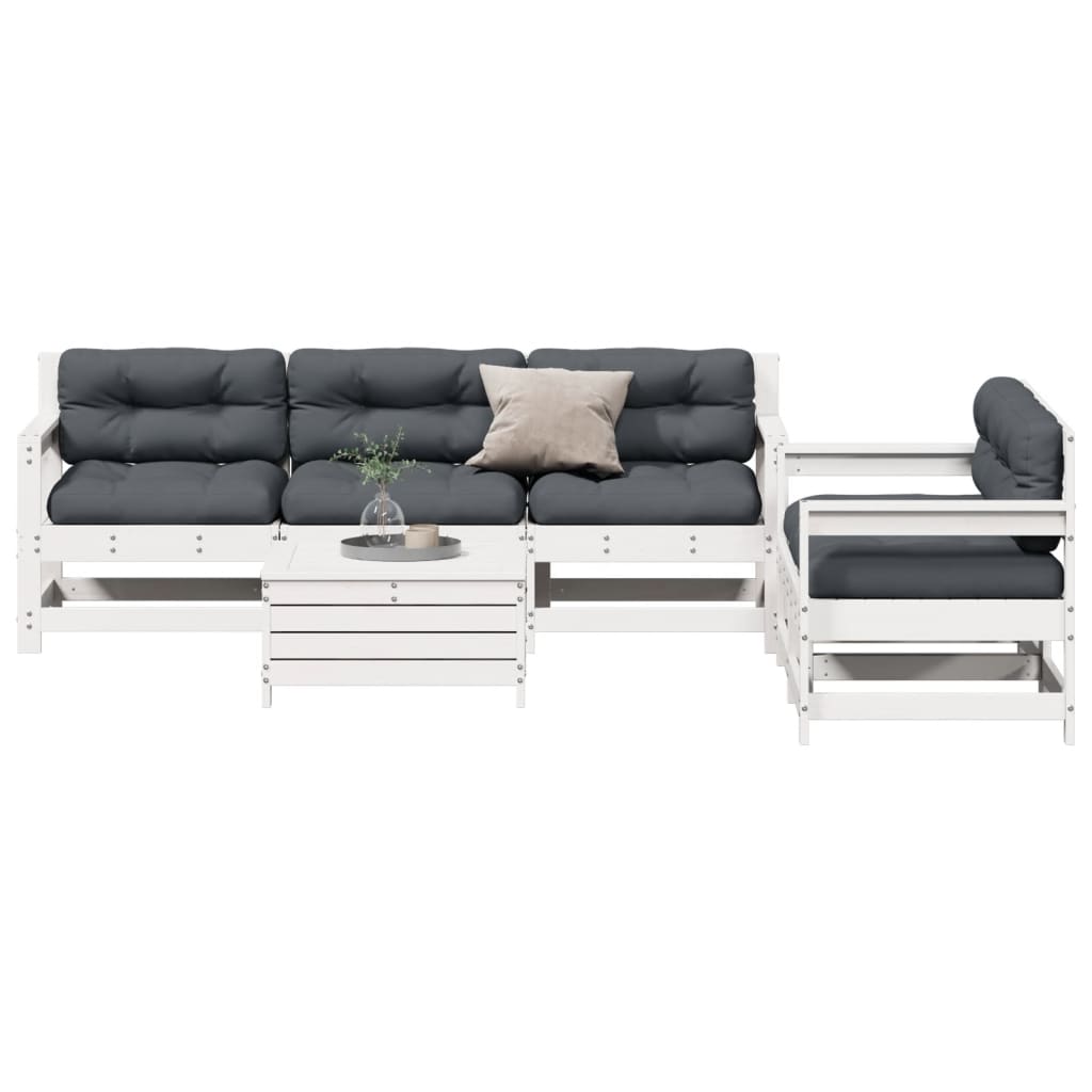 6-Delige Loungeset Met Kussens Massief Grenenhout Wit