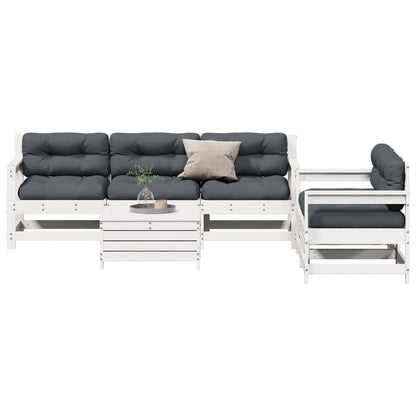 6-Delige Loungeset Met Kussens Massief Grenenhout Wit