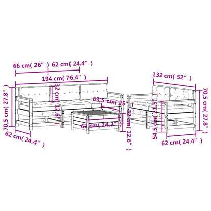 6-Delige Loungeset Met Kussens Massief Grenenhout Wit