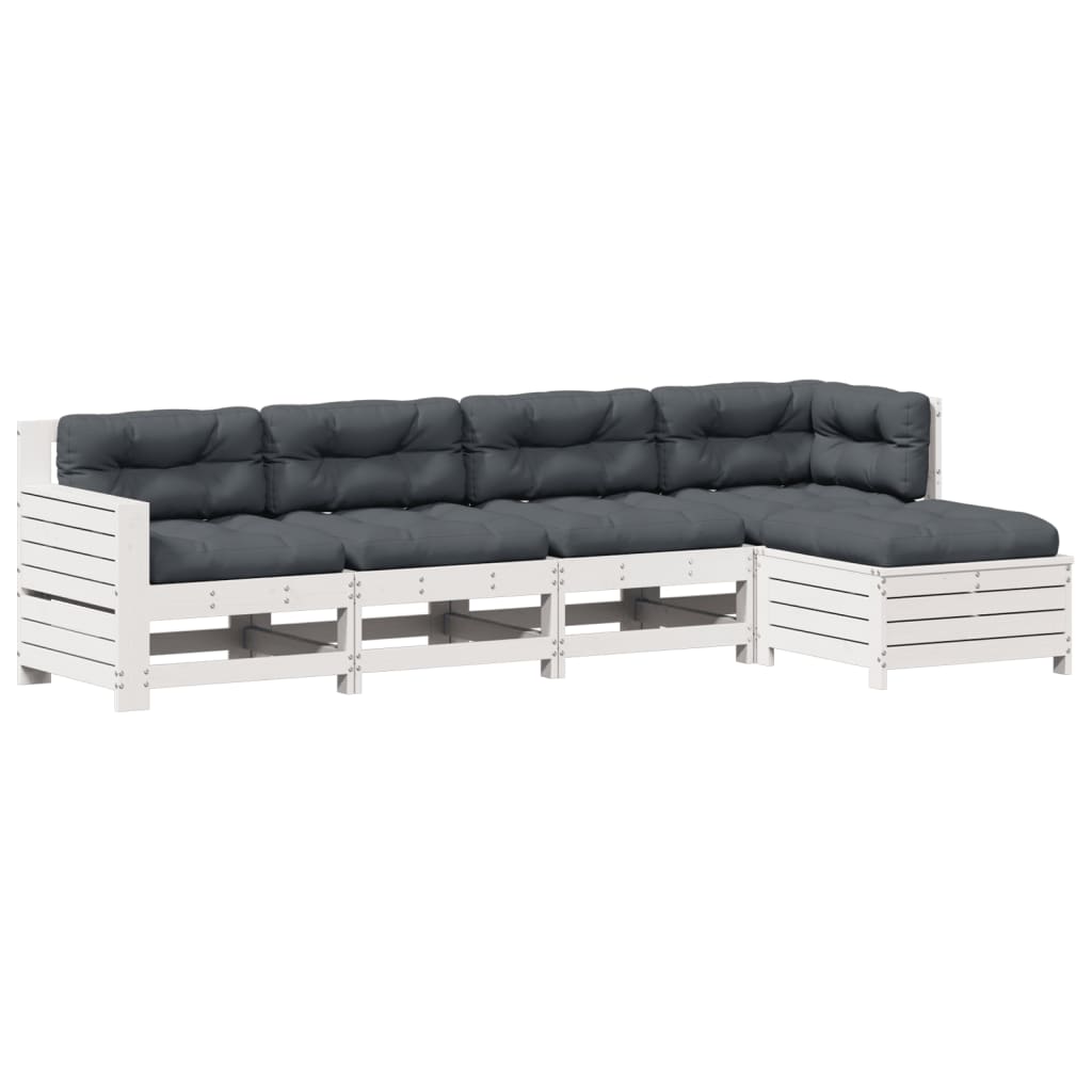 5-Delige Loungeset Met Kussens Massief Grenenhout Wit Wit grenenhout