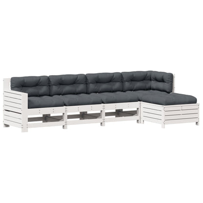 5-Delige Loungeset Met Kussens Massief Grenenhout Wit Wit grenenhout