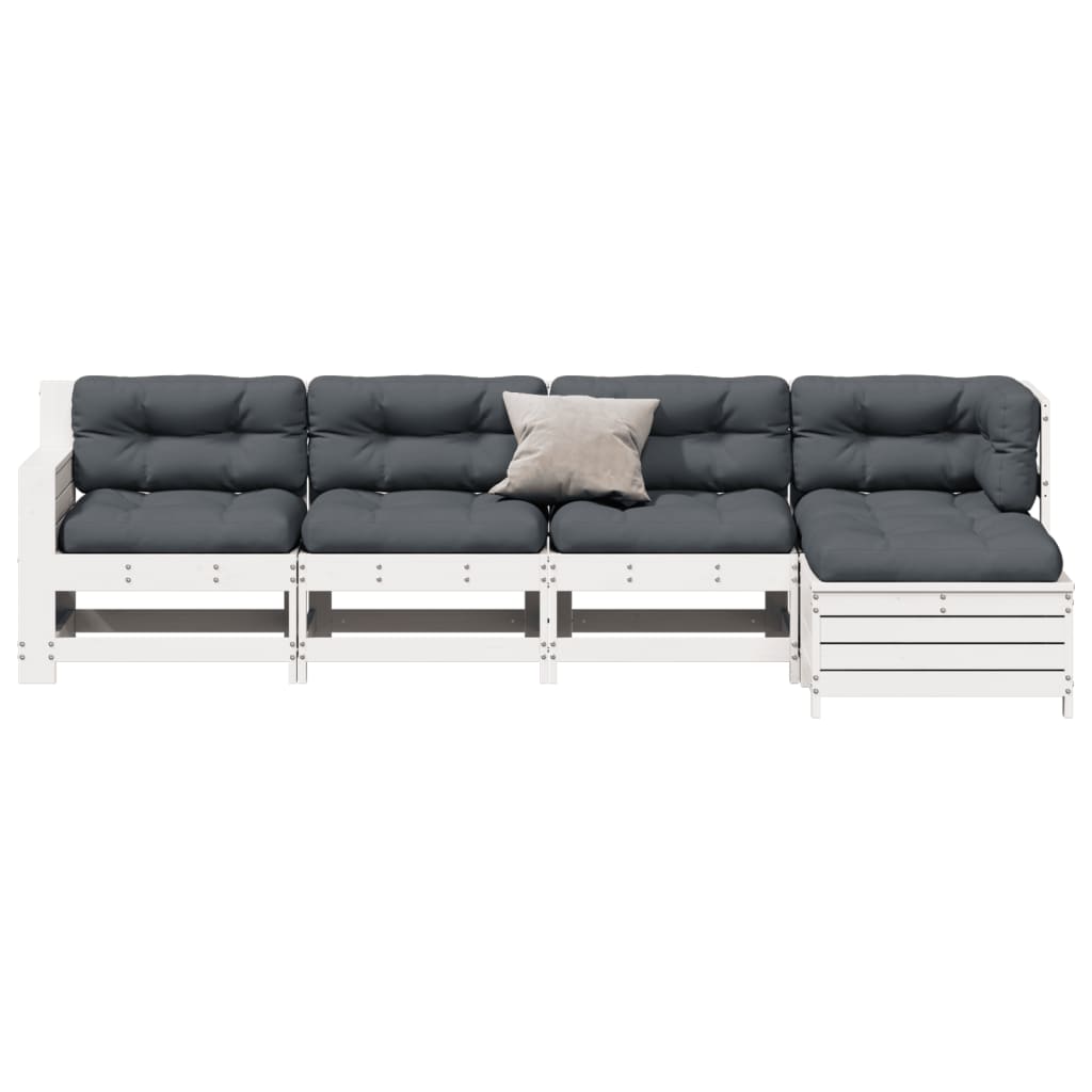 5-Delige Loungeset Met Kussens Massief Grenenhout Wit Wit grenenhout