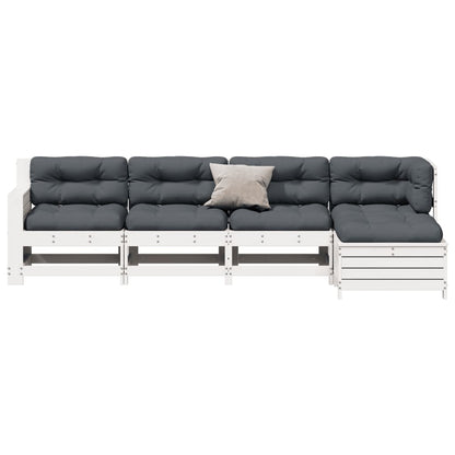 5-Delige Loungeset Met Kussens Massief Grenenhout Wit Wit grenenhout
