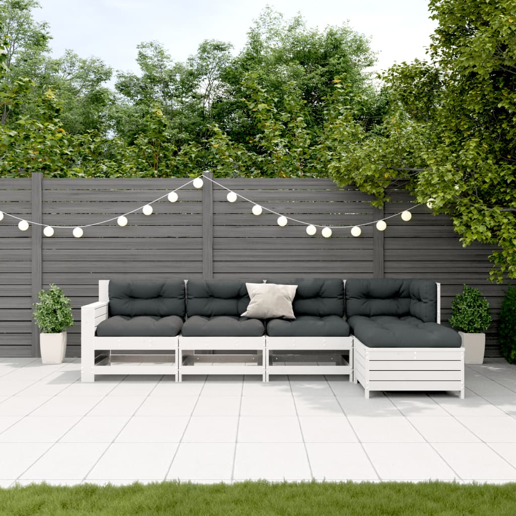 5-Delige Loungeset Met Kussens Massief Grenenhout Wit Wit grenenhout