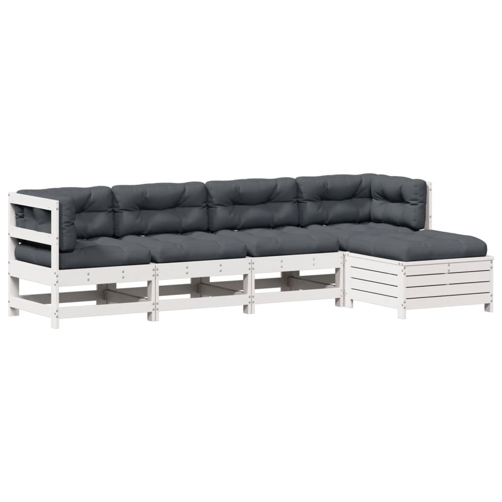 5-Delige Loungeset Met Kussens Massief Grenenhout Wit Wit grenenhout