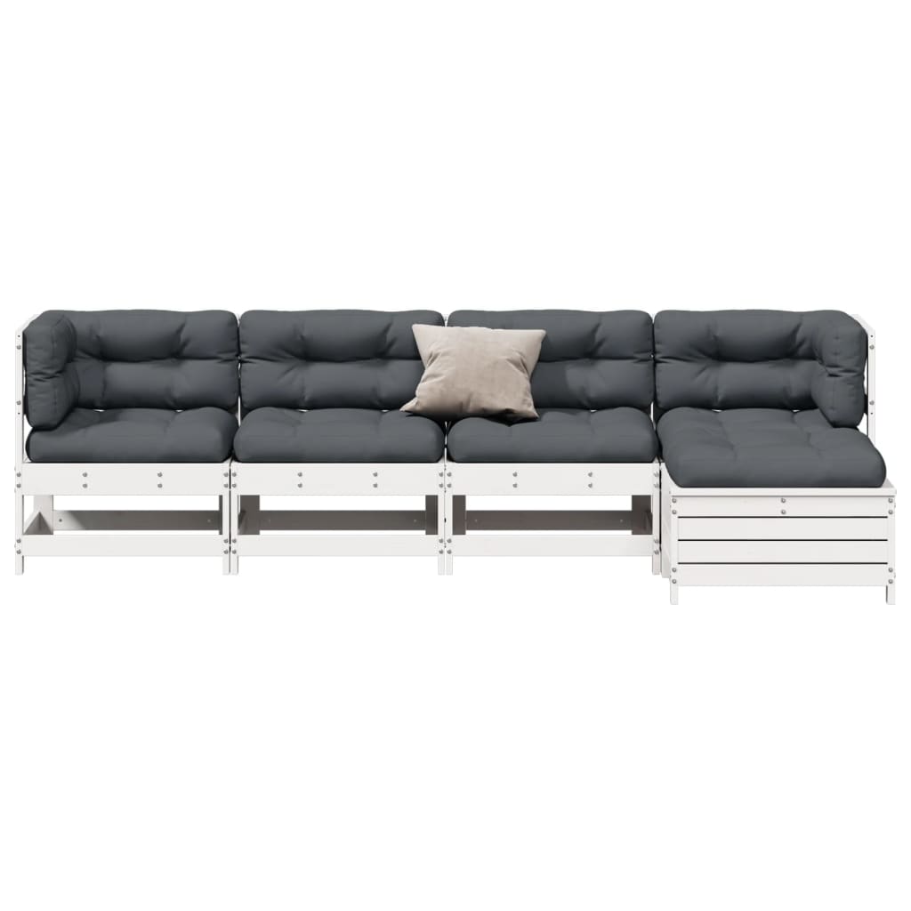 5-Delige Loungeset Met Kussens Massief Grenenhout Wit Wit grenenhout