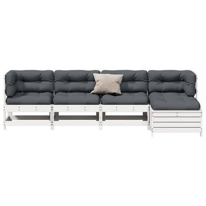 5-Delige Loungeset Met Kussens Massief Grenenhout Wit Wit grenenhout