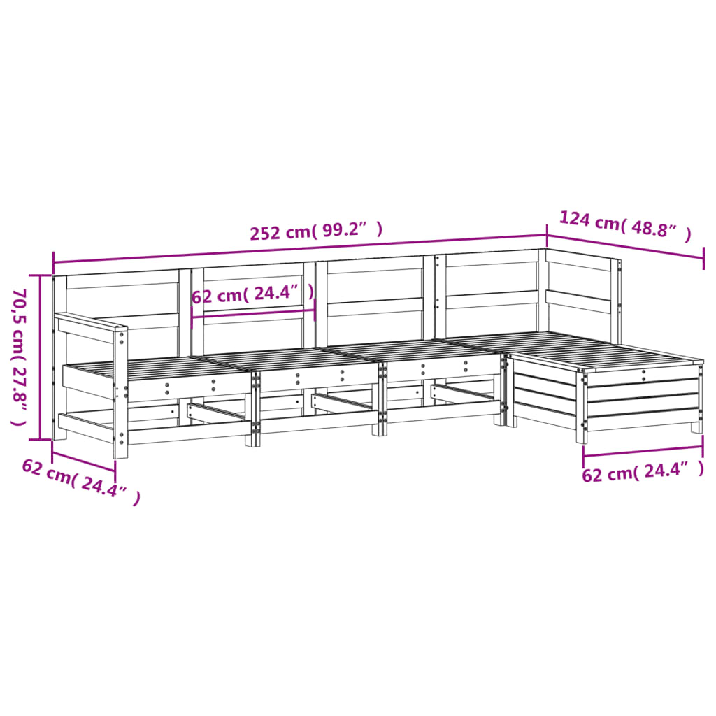 5-delige Loungeset massief grenenhout wit