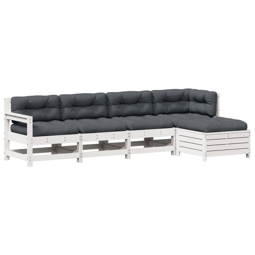 5-Delige Loungeset Met Kussens Massief Grenenhout Wit Wit grenenhout