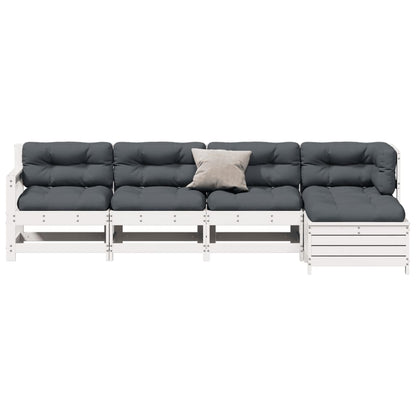 5-Delige Loungeset Met Kussens Massief Grenenhout Wit Wit grenenhout