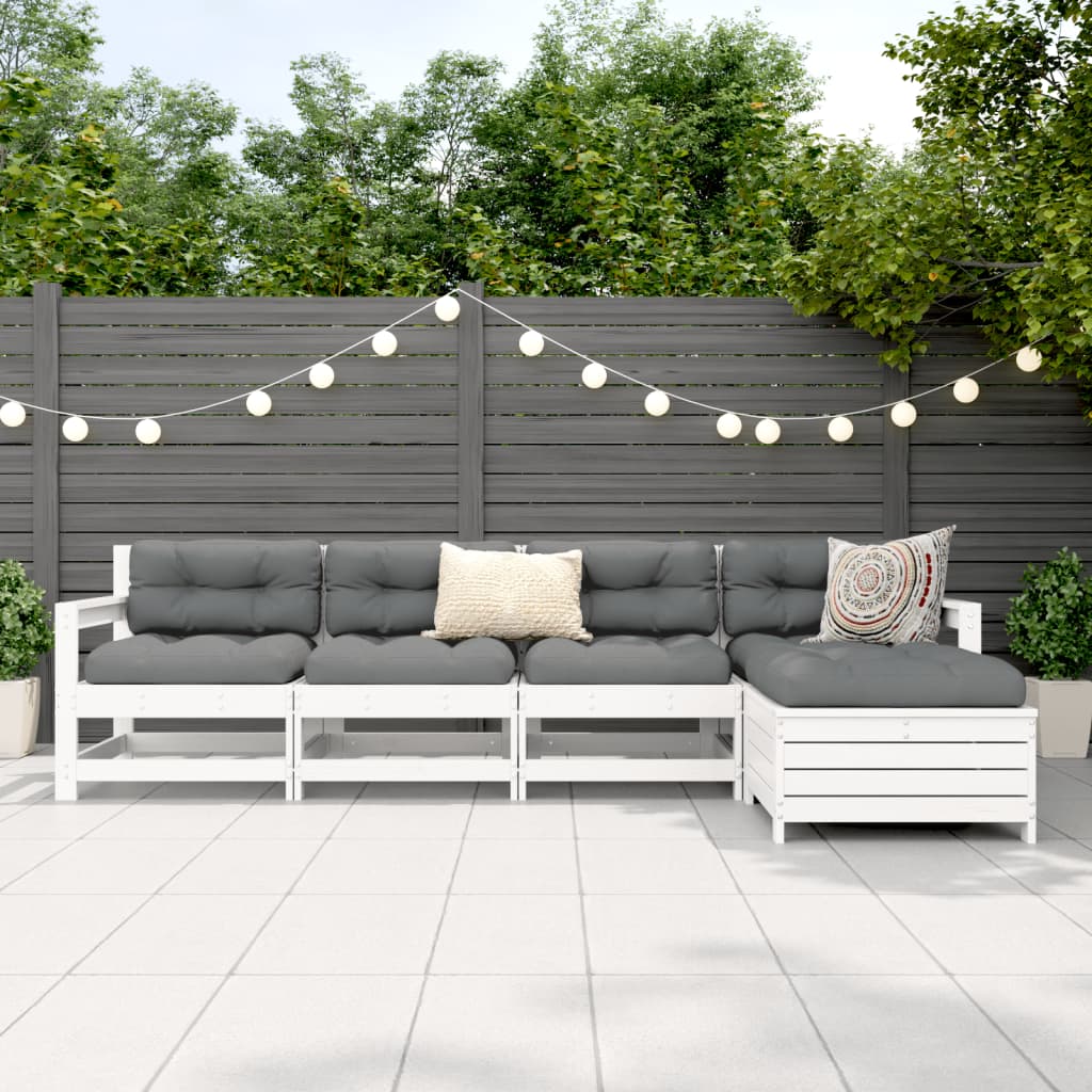 5-delige Loungeset massief grenenhout wit