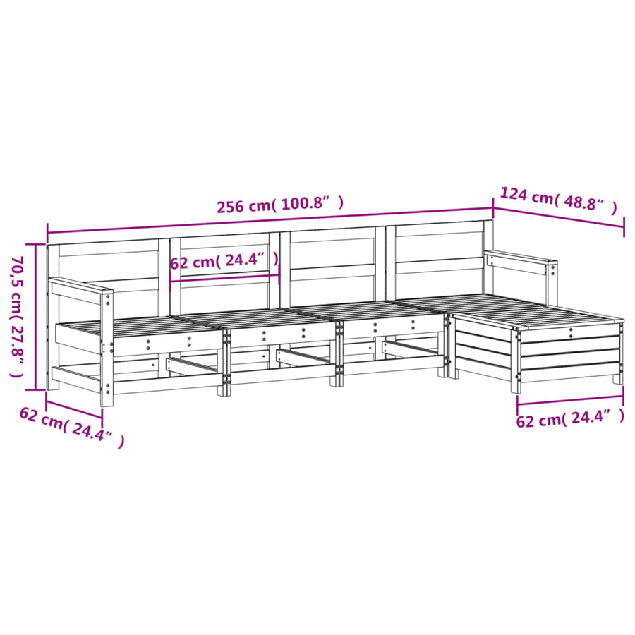 5-delige Loungeset massief grenenhout wit