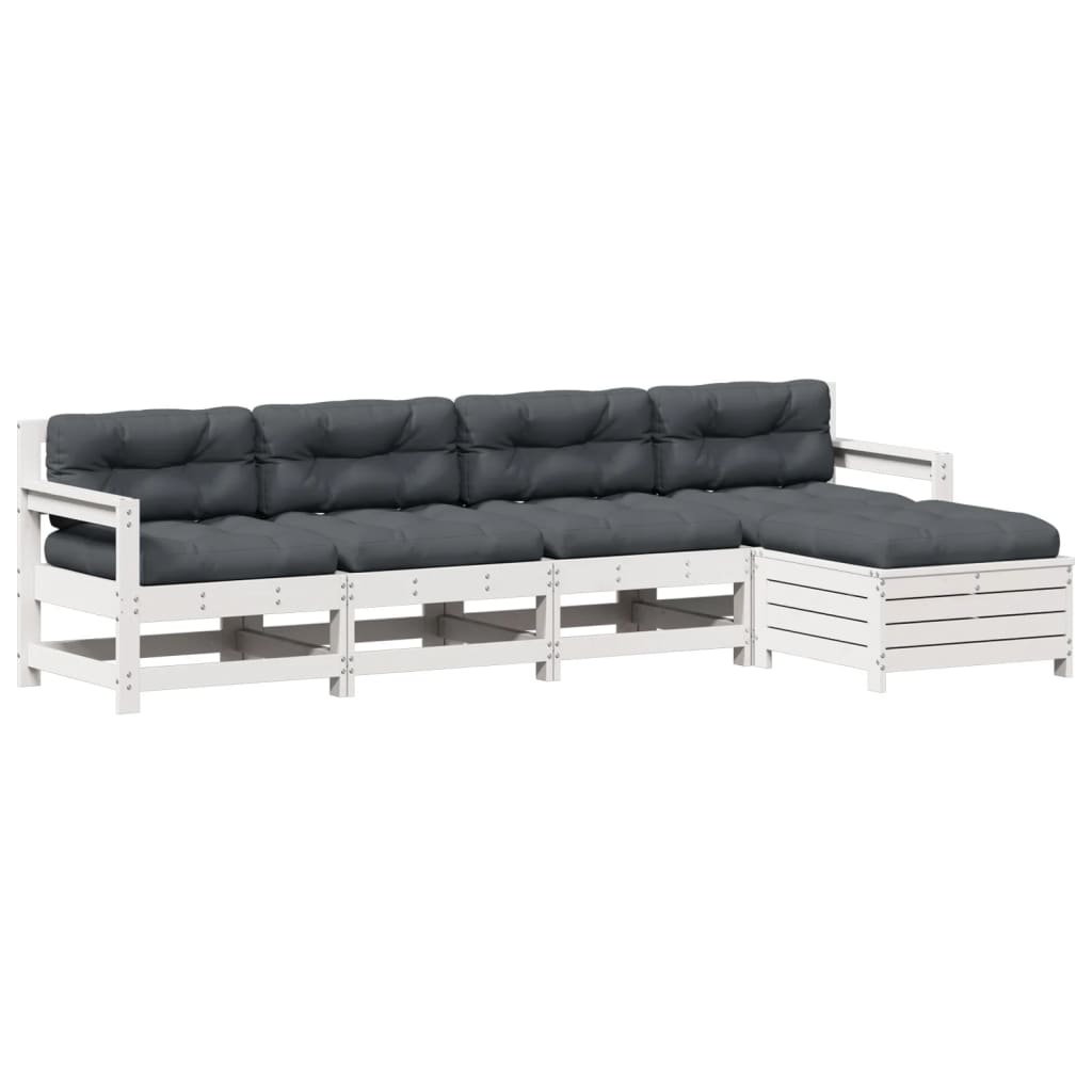 5-Delige Loungeset Met Kussens Massief Grenenhout Wit Wit grenenhout
