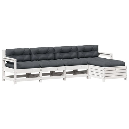 5-Delige Loungeset Met Kussens Massief Grenenhout Wit Wit grenenhout