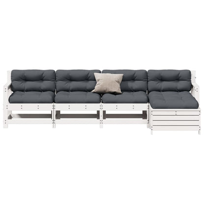 5-Delige Loungeset Met Kussens Massief Grenenhout Wit Wit grenenhout