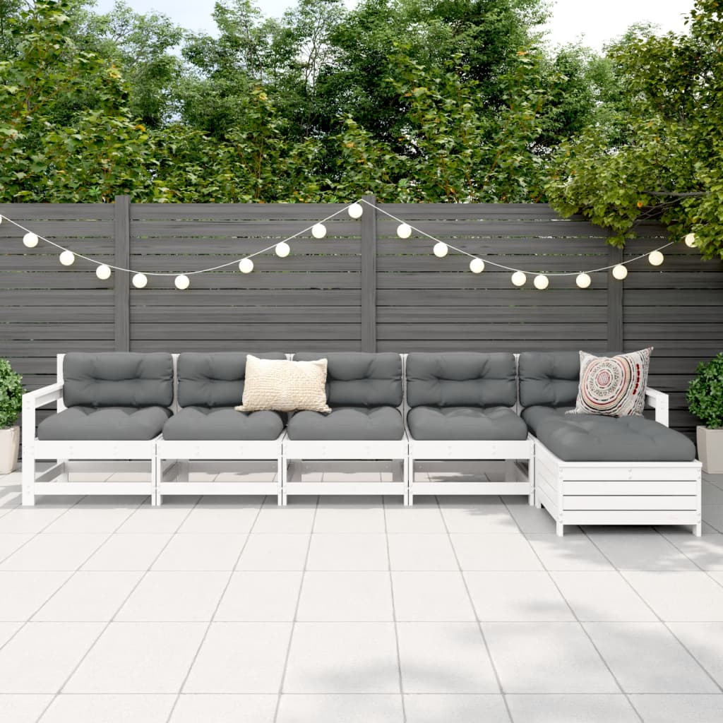6-delige Loungeset massief grenenhout wit