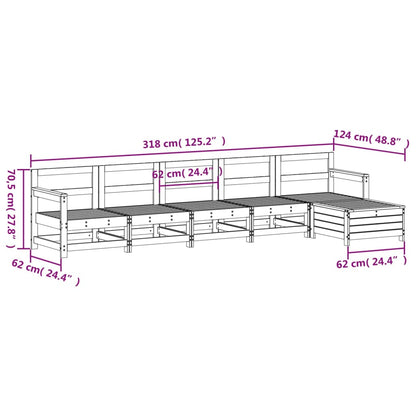 6-delige Loungeset massief grenenhout wit