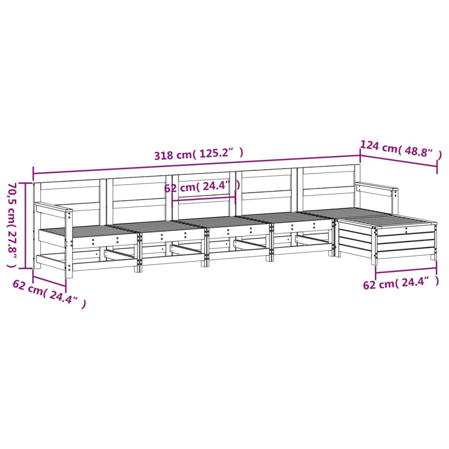 6-delige Loungeset massief grenenhout wit