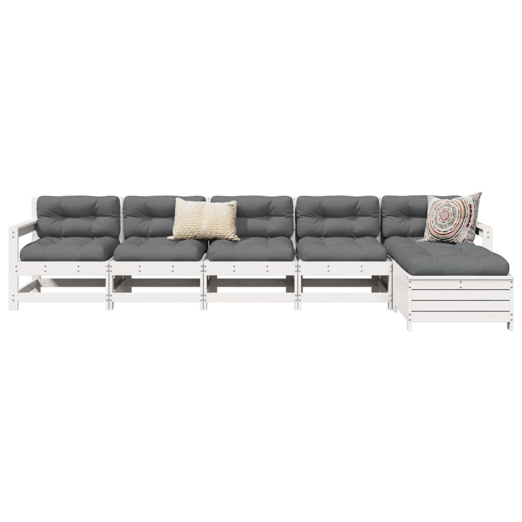 6-delige Loungeset massief grenenhout wit