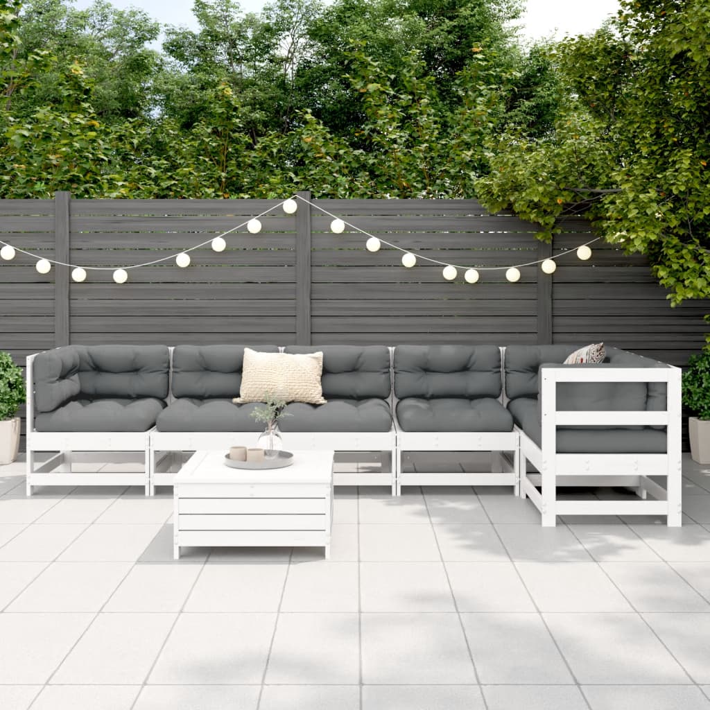 7-delige Loungeset massief grenenhout wit