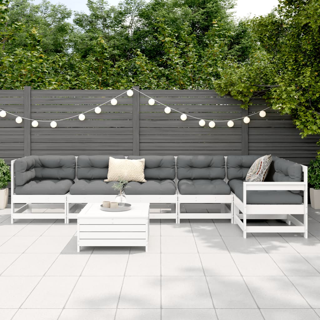 7-delige Loungeset massief grenenhout wit