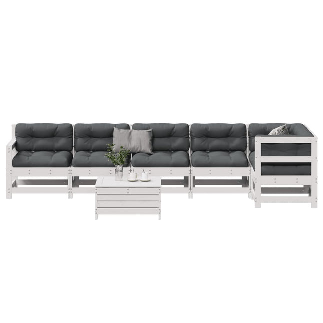 7-Delige Loungeset Met Kussens Massief Grenenhout Wit