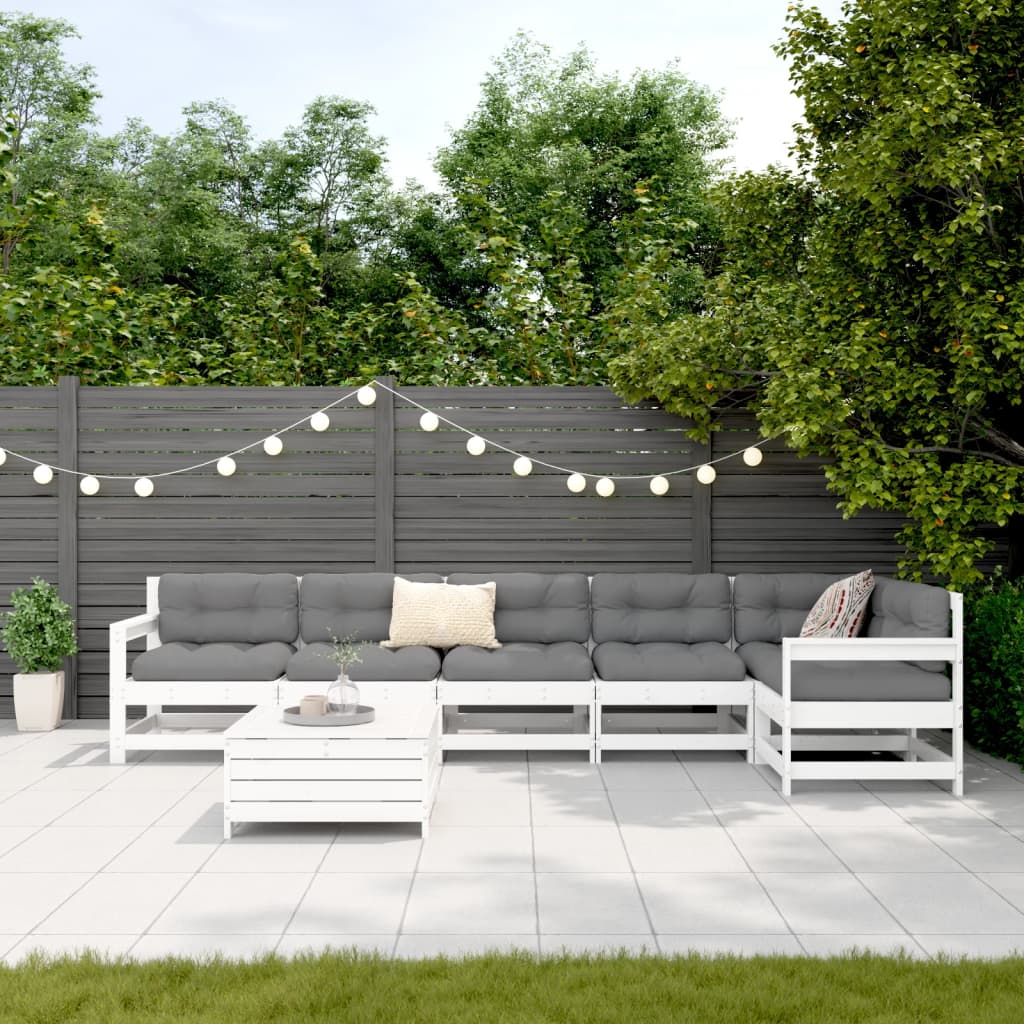 7-delige Loungeset massief grenenhout wit