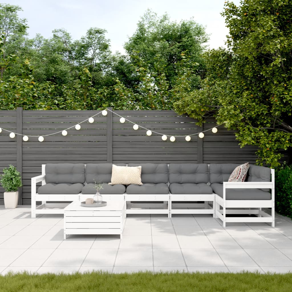 7-delige Loungeset massief grenenhout wit