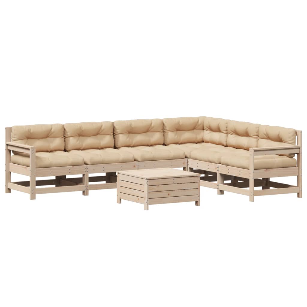 7-Delige Loungeset Met Kussens Massief Grenenhout