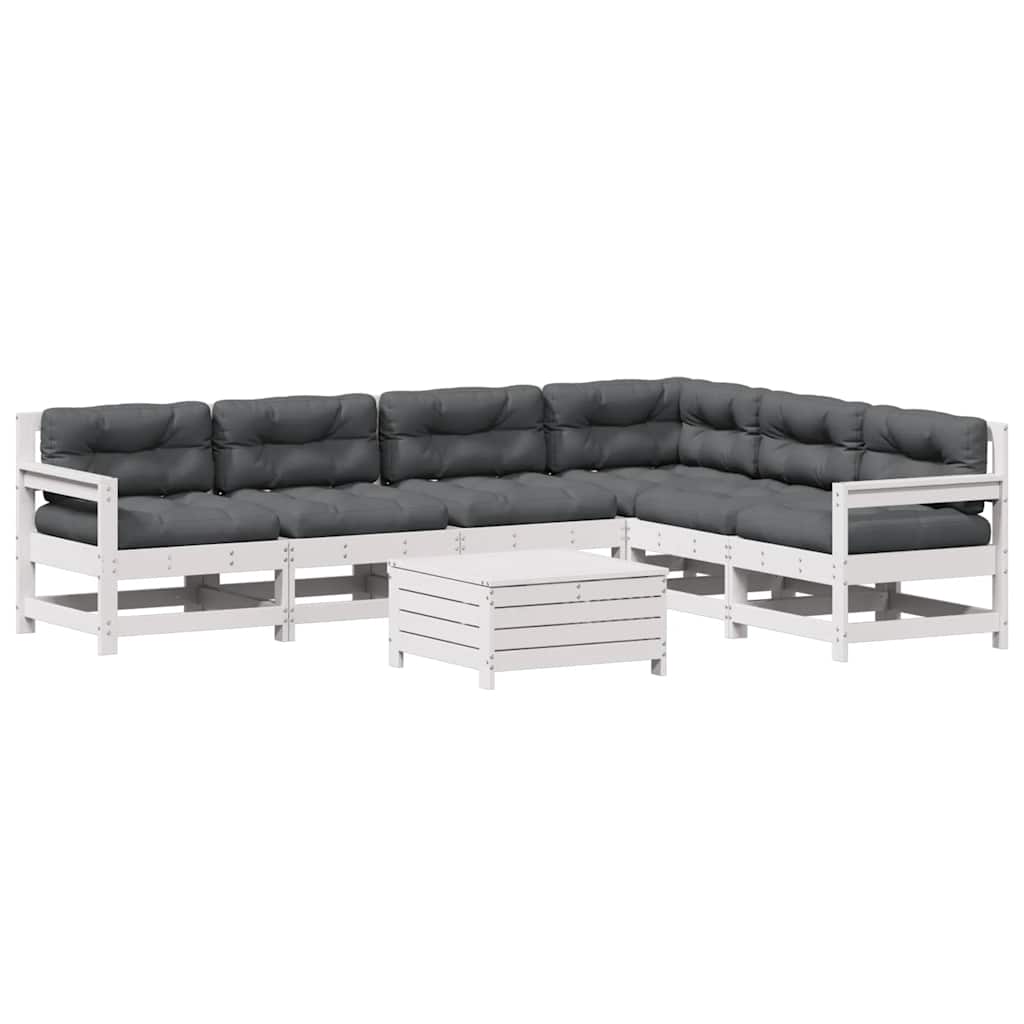 7-Delige Loungeset Met Kussens Massief Grenenhout Wit Wit grenenhout