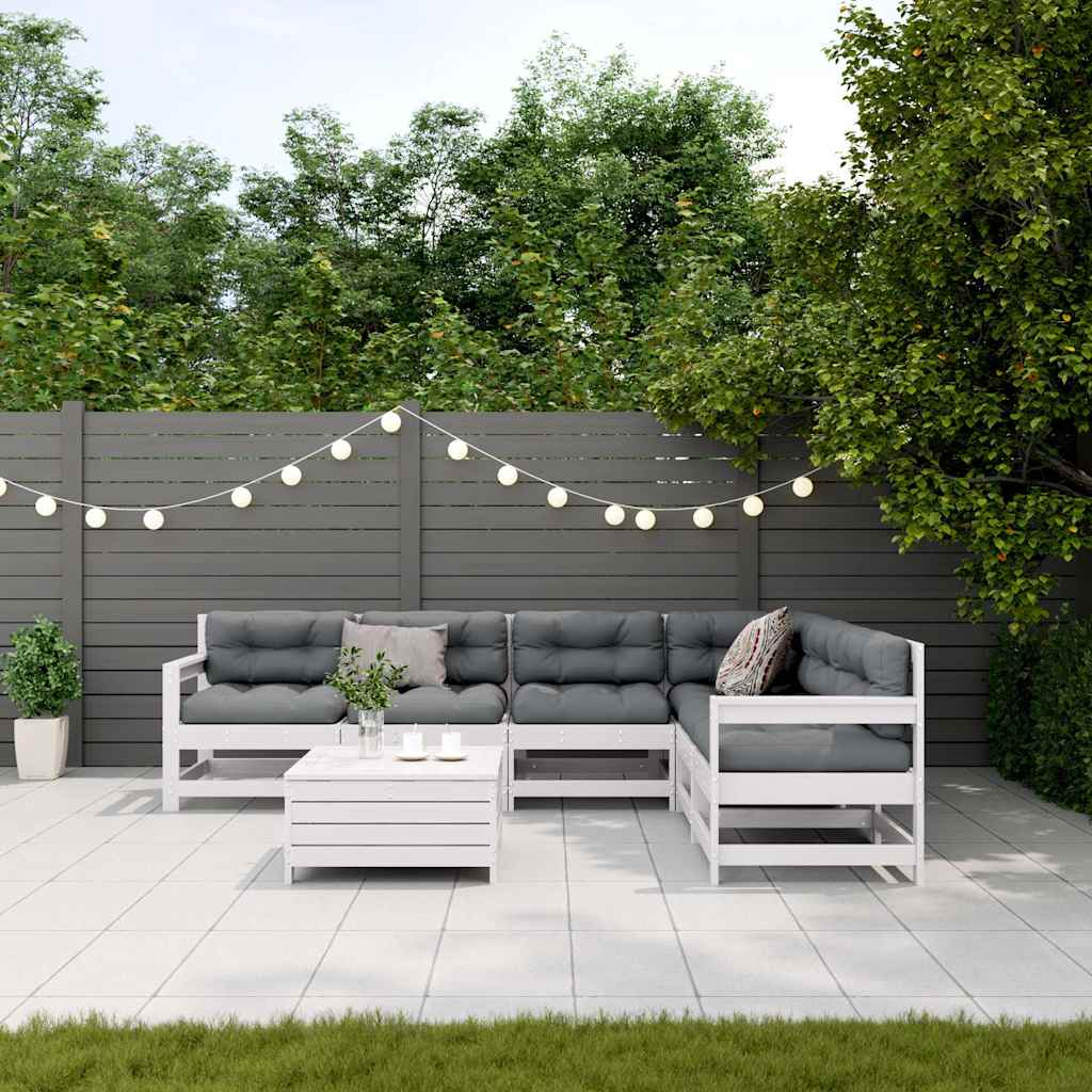 7-Delige Loungeset Met Kussens Massief Grenenhout Wit Wit grenenhout
