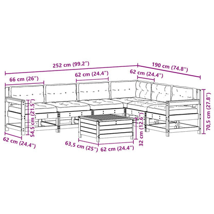 7-Delige Loungeset Met Kussens Massief Grenenhout Wit Wit grenenhout