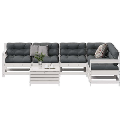 7-Delige Loungeset Met Kussens Massief Grenenhout Wit Wit grenenhout
