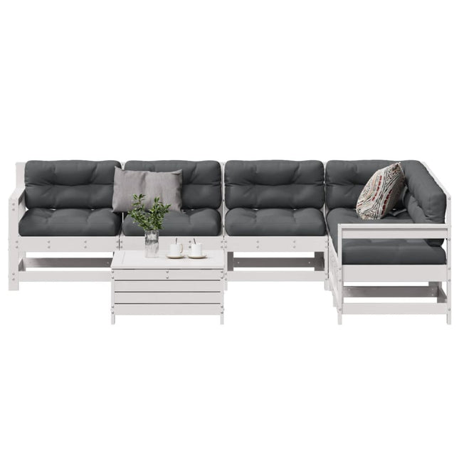 7-Delige Loungeset Met Kussens Massief Grenenhout Wit