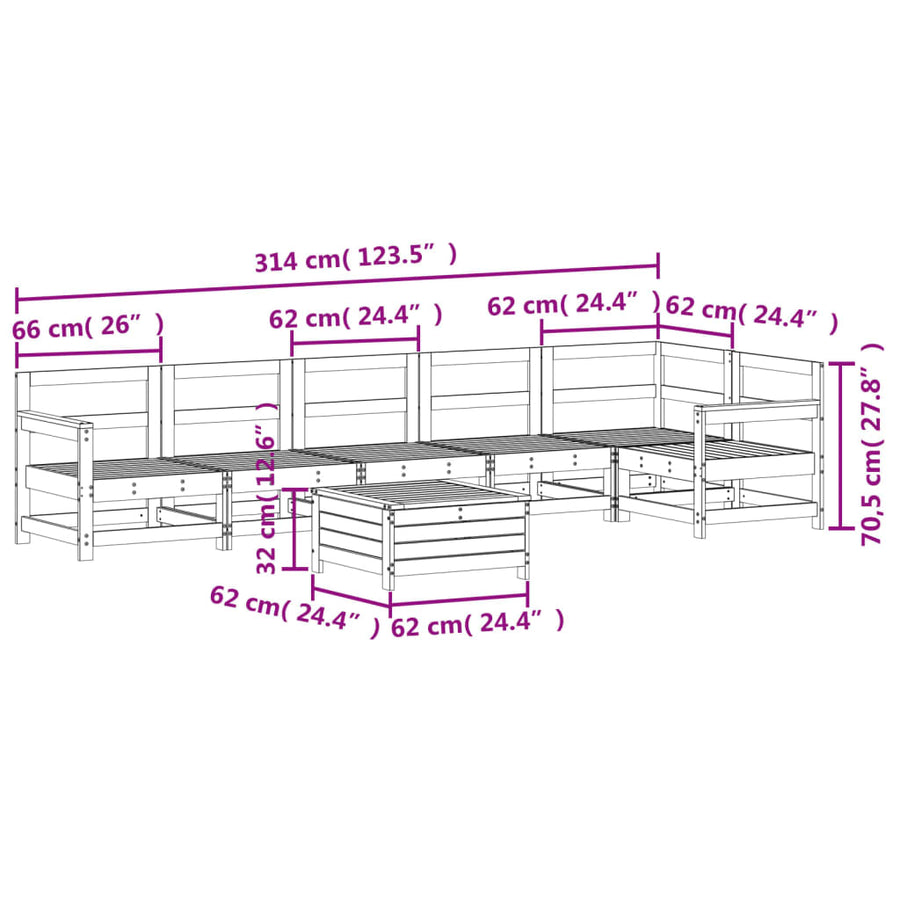 7-delige Loungeset massief grenenhout wit