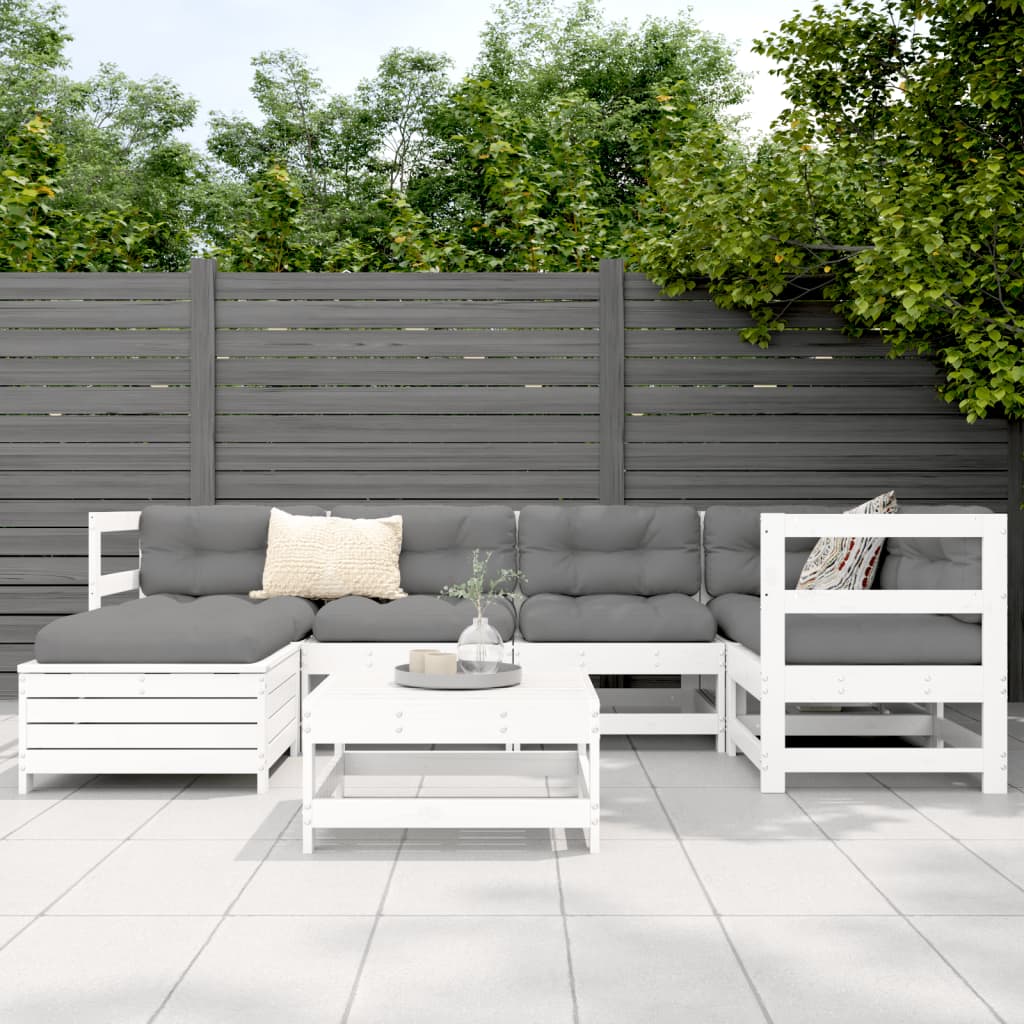7-delige Loungeset massief grenenhout wit