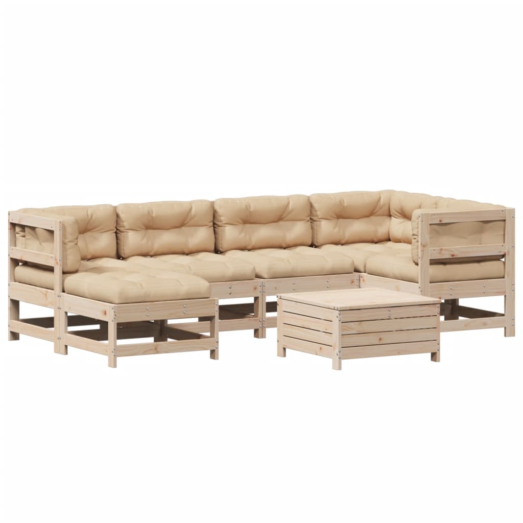 7-delige Loungeset met kussens massief grenenhout