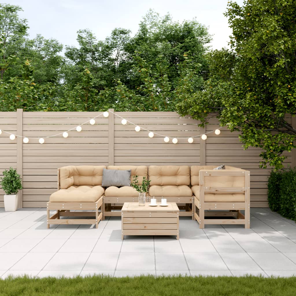 7-delige Loungeset met kussens massief grenenhout