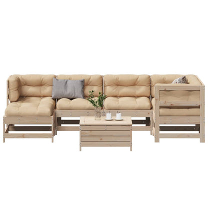 7-delige Loungeset met kussens massief grenenhout