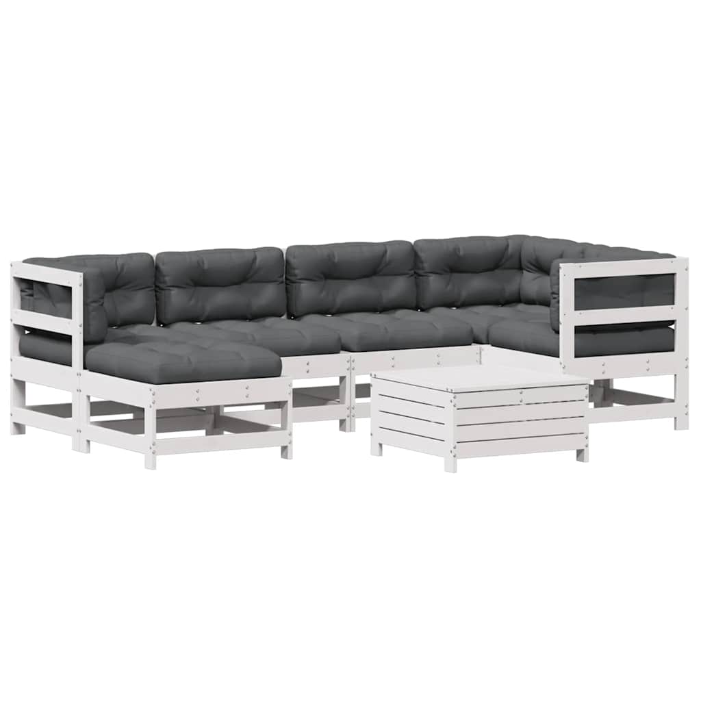 7-Delige Loungeset Met Kussens Massief Grenenhout Wit Wit grenenhout