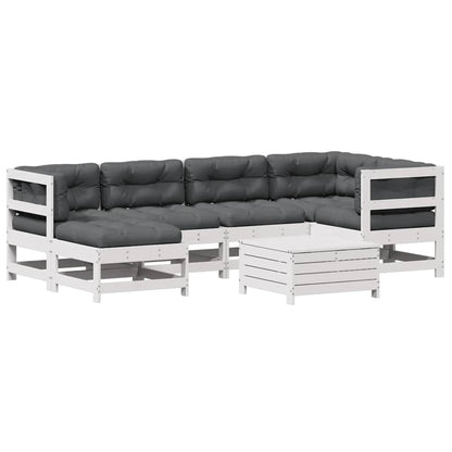 7-Delige Loungeset Met Kussens Massief Grenenhout Wit Wit grenenhout