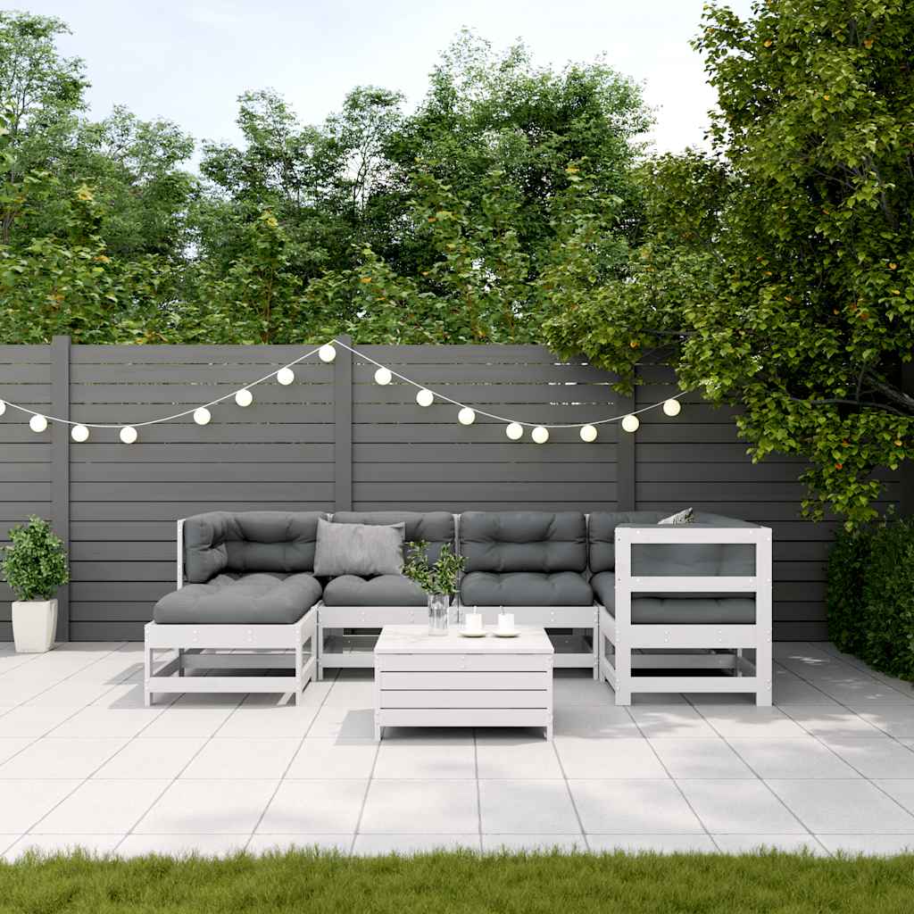 7-Delige Loungeset Met Kussens Massief Grenenhout Wit Wit grenenhout