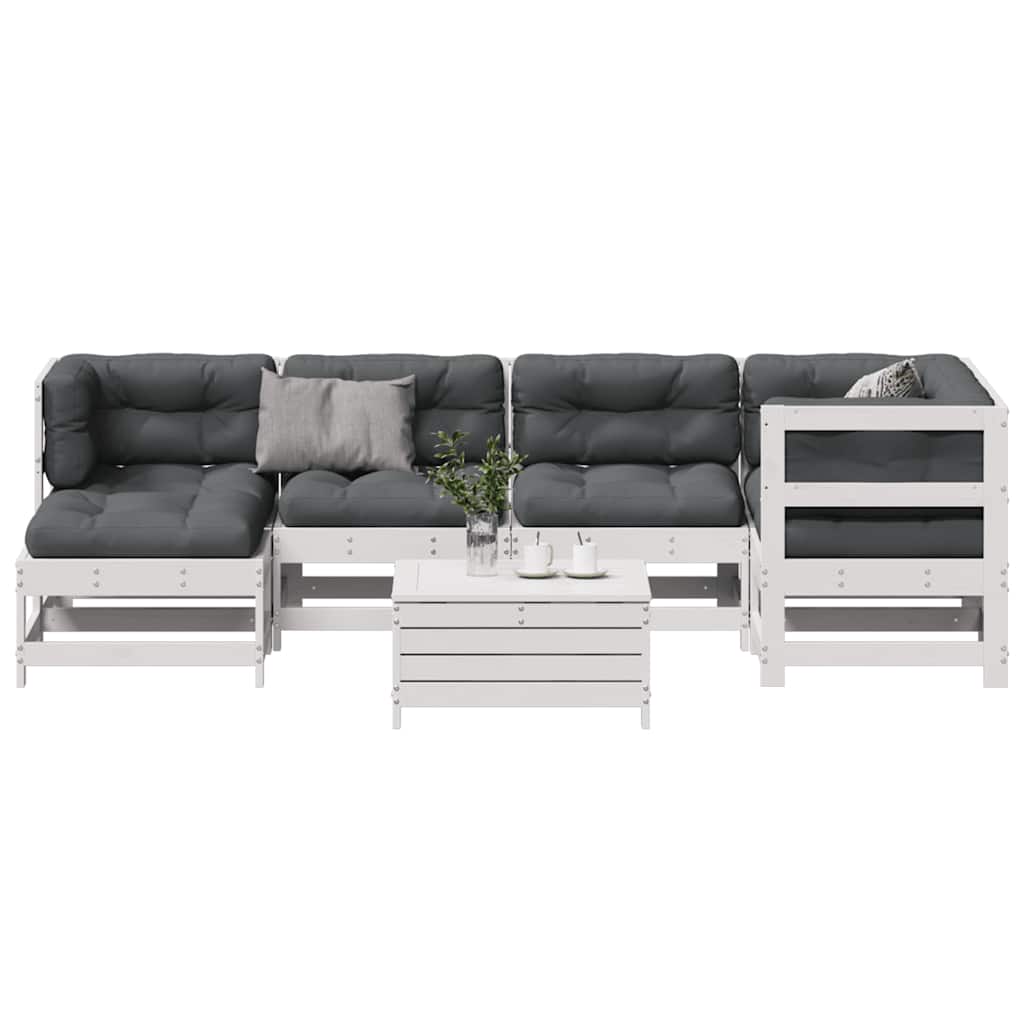 7-Delige Loungeset Met Kussens Massief Grenenhout Wit Wit grenenhout