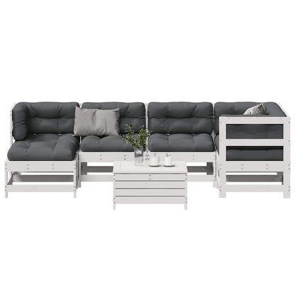 7-Delige Loungeset Met Kussens Massief Grenenhout Wit Wit grenenhout