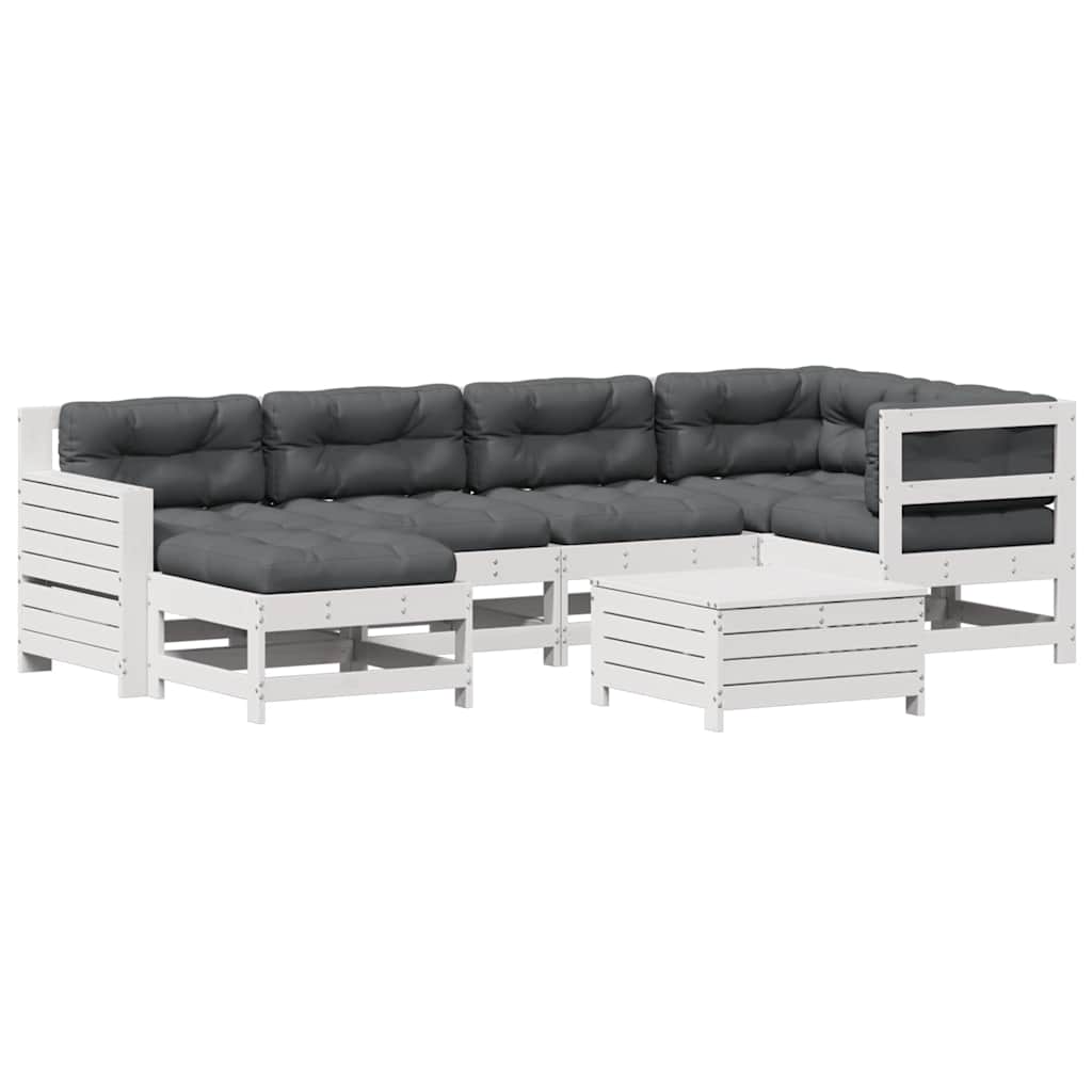 7-Delige Loungeset Met Kussens Massief Grenenhout Wit