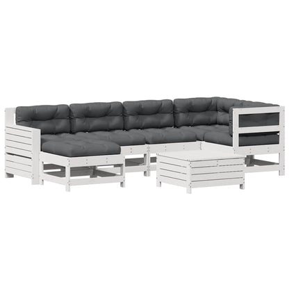 7-Delige Loungeset Met Kussens Massief Grenenhout Wit