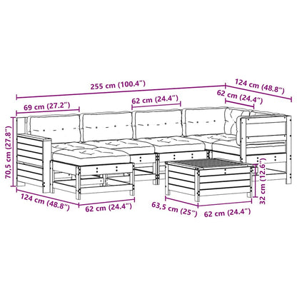 7-Delige Loungeset Met Kussens Massief Grenenhout Wit